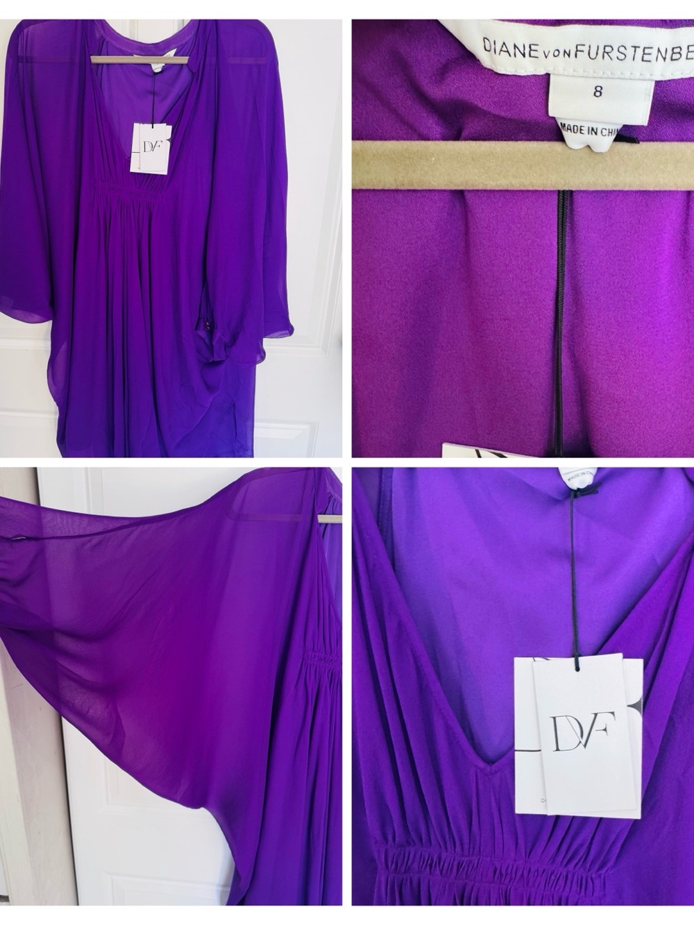 Diane von Furstenberg Vibrant Purple Sheer V-Neck Tunic